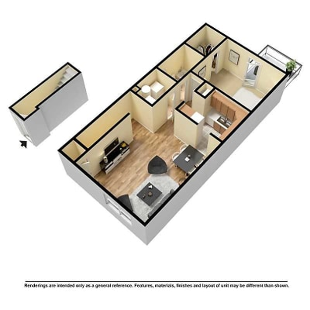 Floor plan for 1 bed, 1 bath, 808 sqft